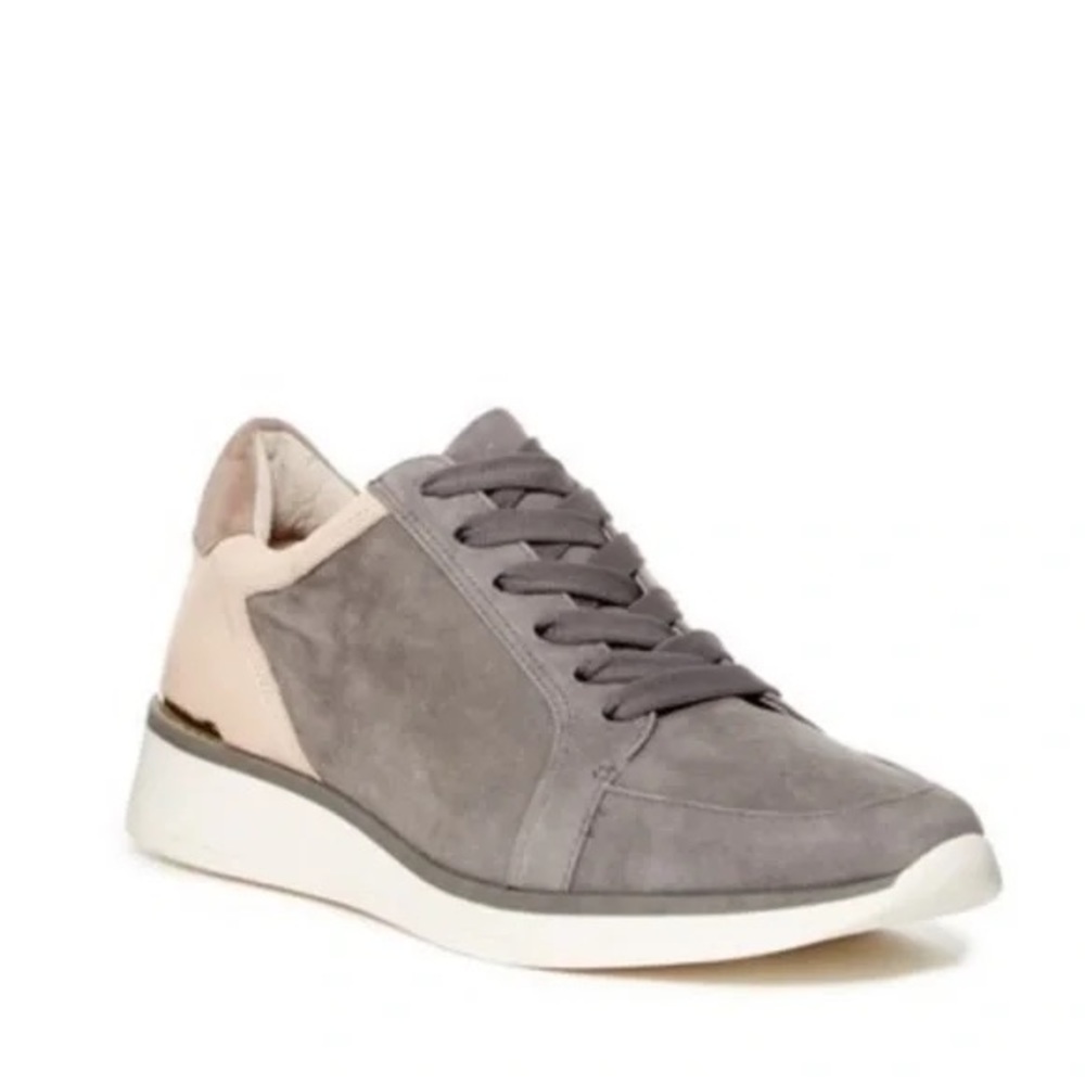 Anthropologie Louise et Cie Berlena Sneakers Gray and Pink Size 8 Suede Leather